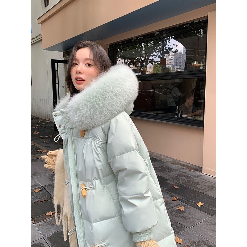 羽绒服女中长款2025年新款时尚韩版冬季爆款加厚高级感过膝白鸭绒