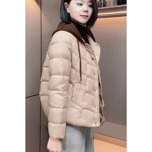 2024秋冬短款羽绒服女休闲洋气轻薄外套拼接遮肉显瘦大码保暖上衣