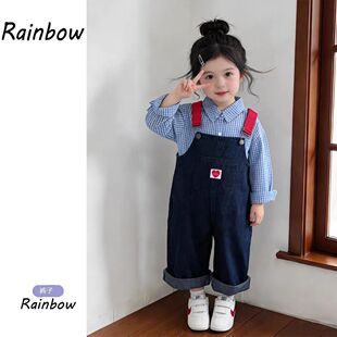 上衣套装 女童2026春季 衬衫 休闲牛仔背带裤 新款 儿童洋气小宝宝韩版