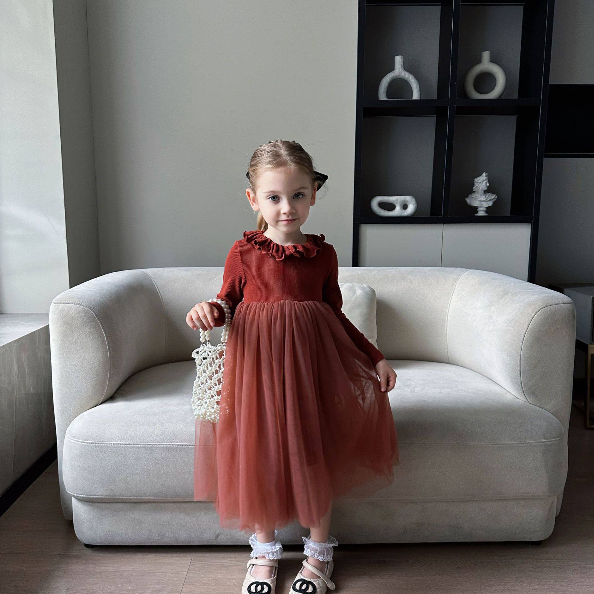 2026秋冬女童连衣裙 儿童保暖舒适柔软长袖蓬蓬纱裙 公主连衣裙子
