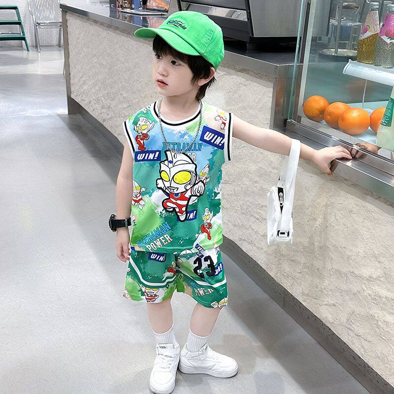 男童夏装套装奥特曼衣服儿童新款亮灯夏季宝宝短袖背心无袖童装