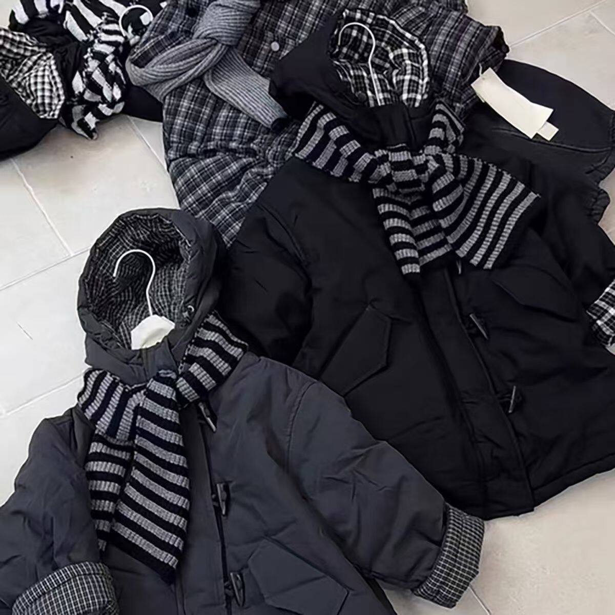 男女童棉服2026新款冬季韩系格子拼接中长款加绒加厚连帽保暖棉衣