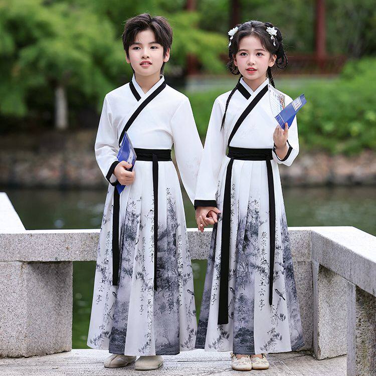 儿童汉服男童国学服女童秋冬新款襦裙古装小学生汉服三字经演出服