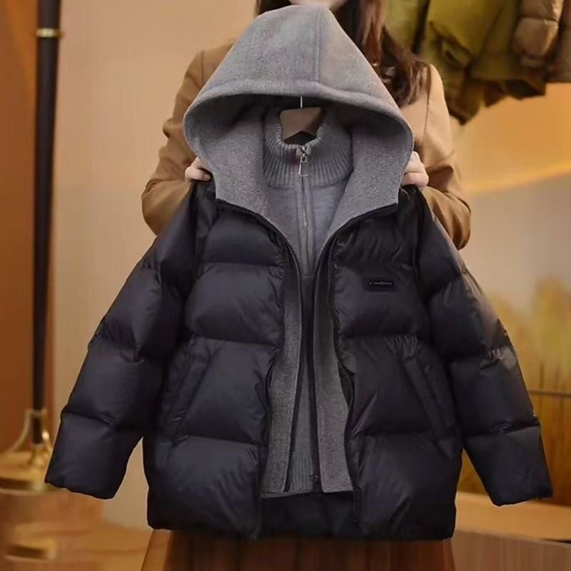 冬季羽绒棉服加棉加厚冬装2026新款中大男女童假两件上衣保暖外套