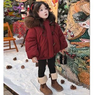 女童加绒棉服2026冬季新款儿童加厚棉袄洋气冬装女孩棉衣连帽外套