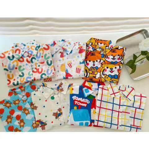 度假风儿童夏季短袖衬衫男童翻领衬衣宝宝上衣外套薄款卡通印花