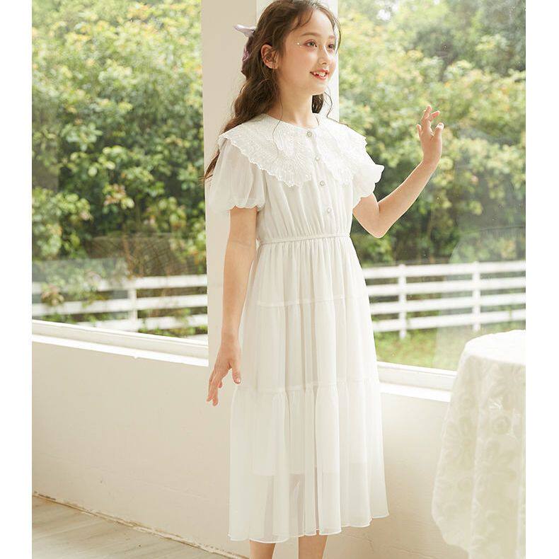 女童连衣裙夏季儿童白色公主裙夏装女大童裙子洋气纱裙女孩长裙夏