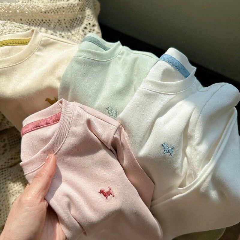 女童春秋装长袖2026新款儿童洋气百搭宝宝小狗刺绣童装德绒打底上