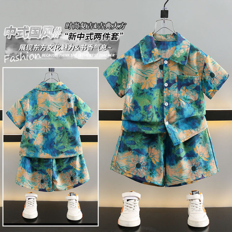 新款男童短袖夏装套装2026衬衫夏季儿童洋气宝宝沙滩两件套炫酷潮