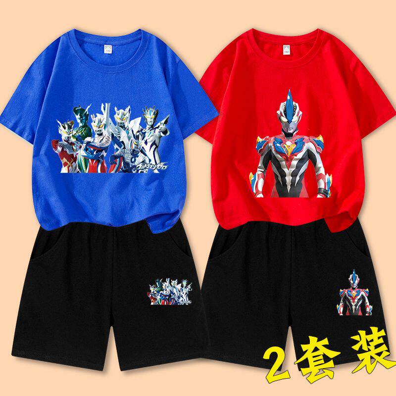 赛罗银河奥特曼男童套装2023夏季帅气中童小男孩短袖短裤两件套潮