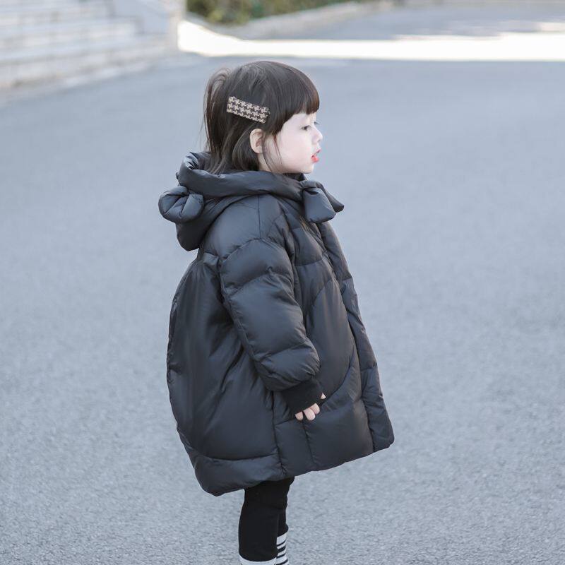 女童羽绒服2024新款女孩宝宝儿童中长款小熊冬韩版洋气白鸭绒外套