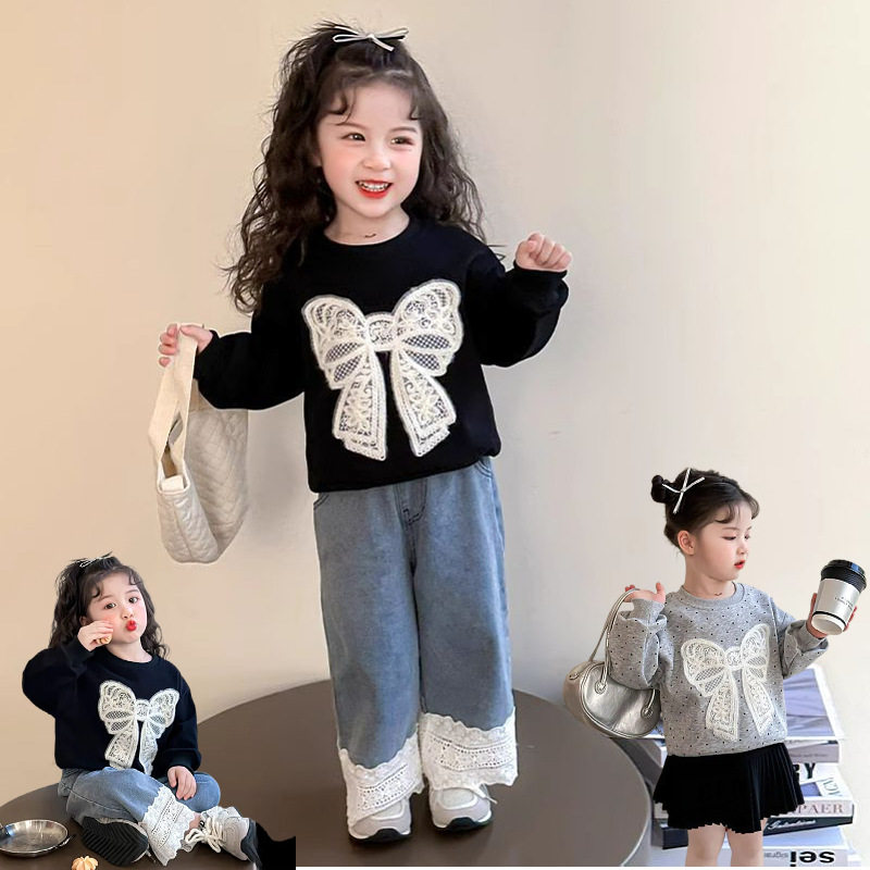 女童卫衣早秋2026新款洋气儿童春季时髦百搭宝宝春装蝴蝶结上衣服