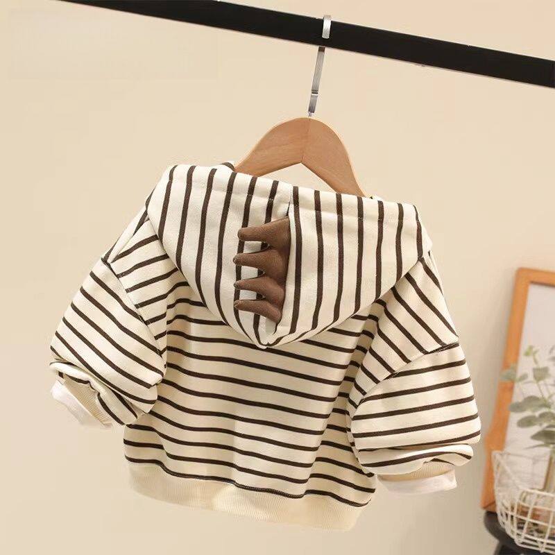 童装加绒卫衣男女童秋冬洋气打底衫宝宝条纹上衣儿童韩系保暖衣服