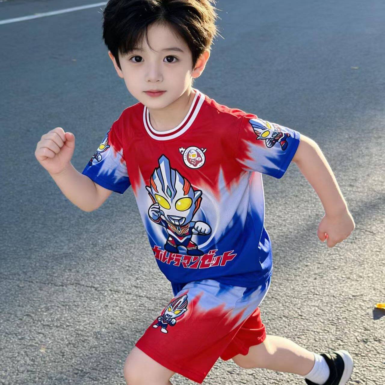 奥特曼衣服套装速干儿童男童t恤短袖痞帅风夏季2026款亮灯篮球服