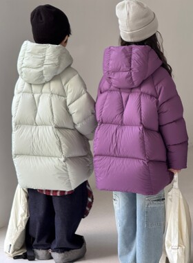 儿童中长款羽绒服2026年冬季新款男童女童中大童加厚白鸭绒外套潮