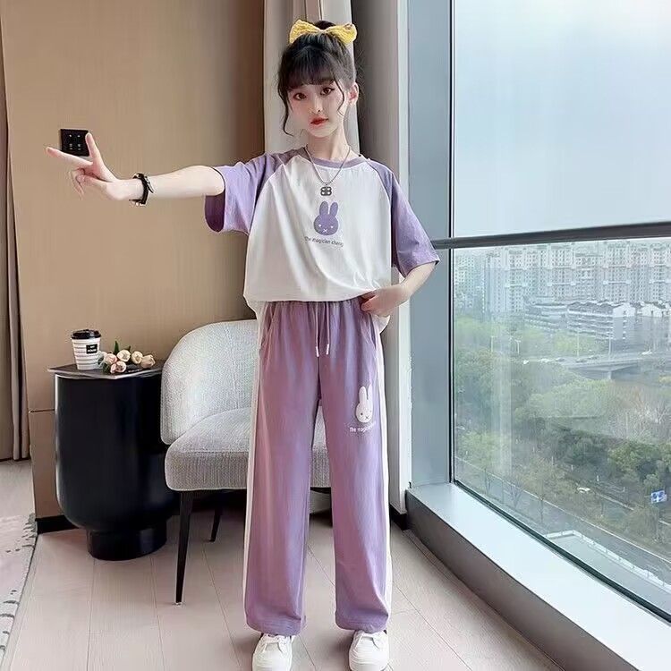 女童夏季套装网红炸街儿童休闲运动服夏季童装中大童时髦短袖洋气
