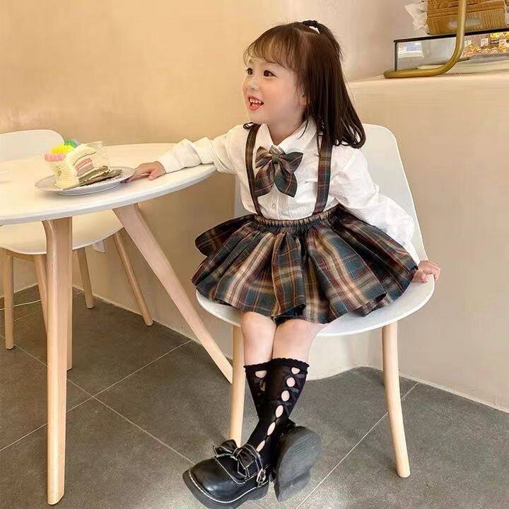 2024秋季新款套装女童jk裙子炸屁裙蓬蓬裙女宝学院风秋装两件套潮
