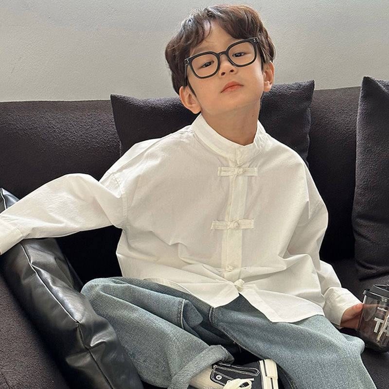 儿童衬衫新中式男童衬衣春秋薄款春秋男宝宝春装长袖汉服小童唐装