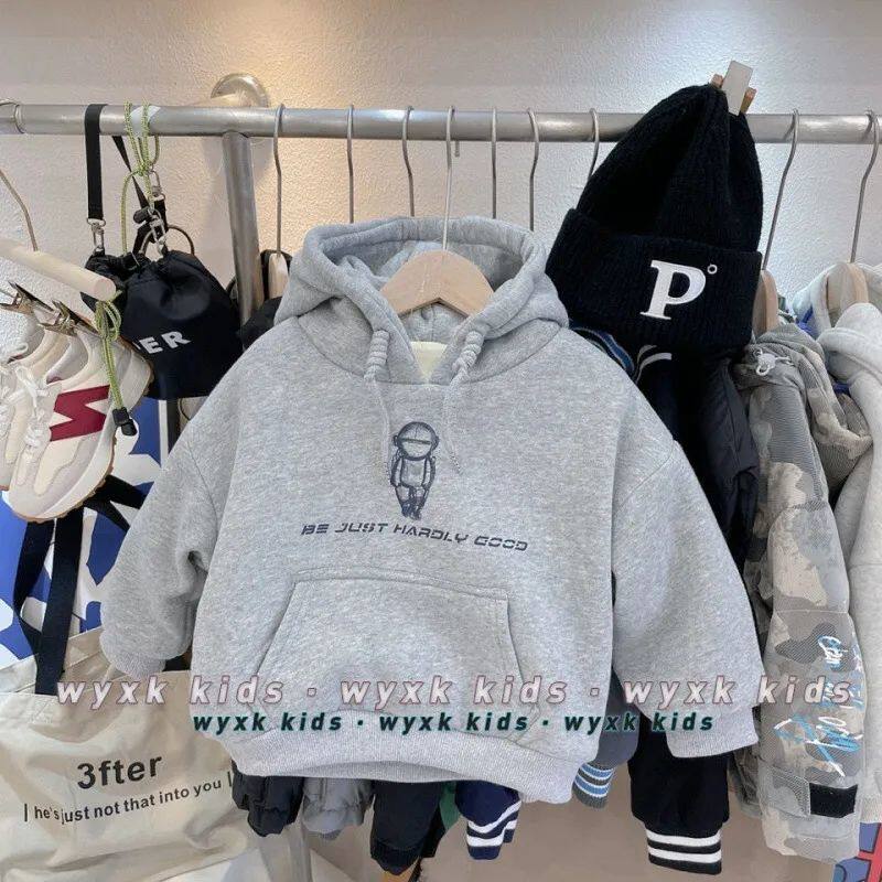 男女童韩系宝宝秋冬季2024新款儿童连帽衫宽松加绒洋气印花卫衣