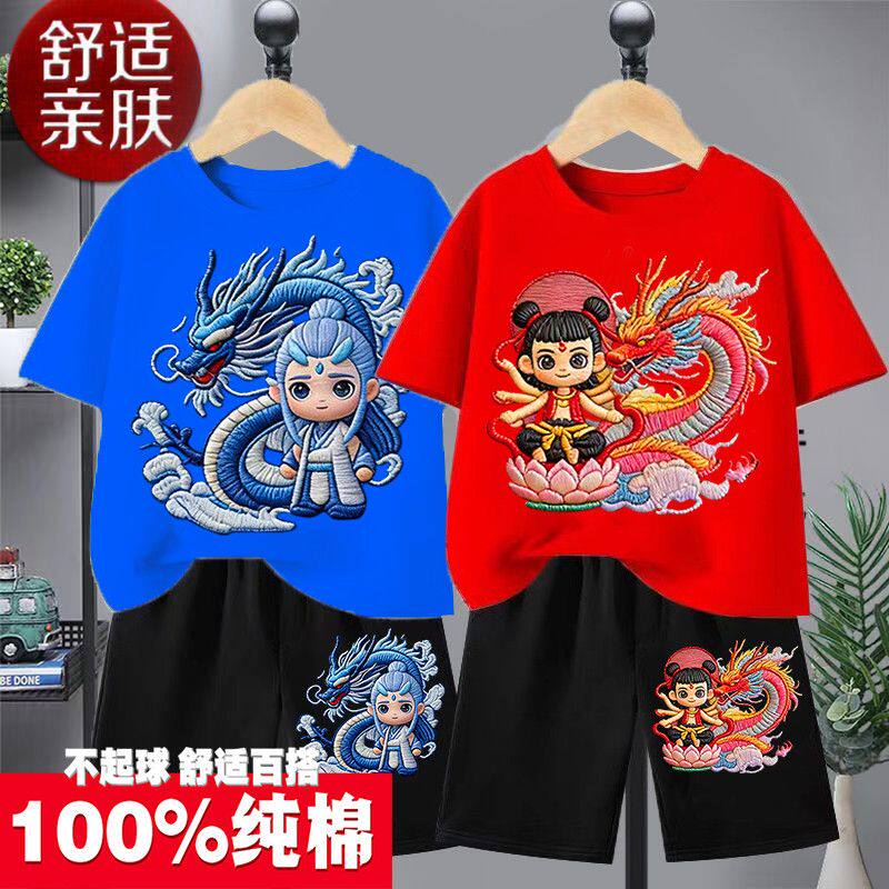 2026新款仿刺绣卡通时髦趣味简约全纯棉运动卡通T恤高品质爆上衣