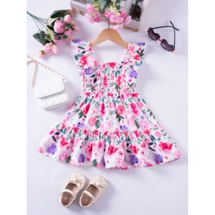 2026新款女童衣裙碎花无袖印花公主裙甜美田园可爱花边夏季A字裙