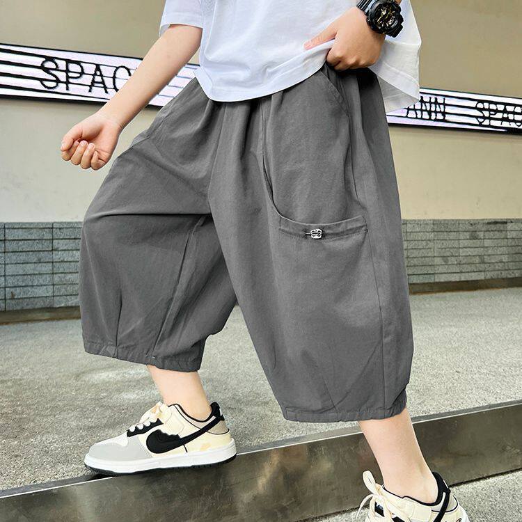 男童灰色裤子夏薄款2026新款儿童夏款短裤大童夏装七分裤帅气时髦