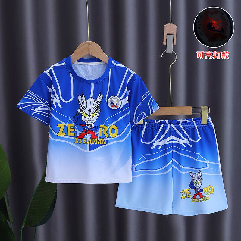 奥特曼清凉薄款衣服夏装儿童短袖帅气男童套装短裤速干衣夏款童装