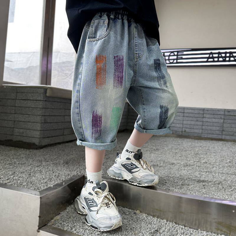 男童牛仔短裤夏季外穿2023新款男孩薄款中裤子童装大童儿童五分裤