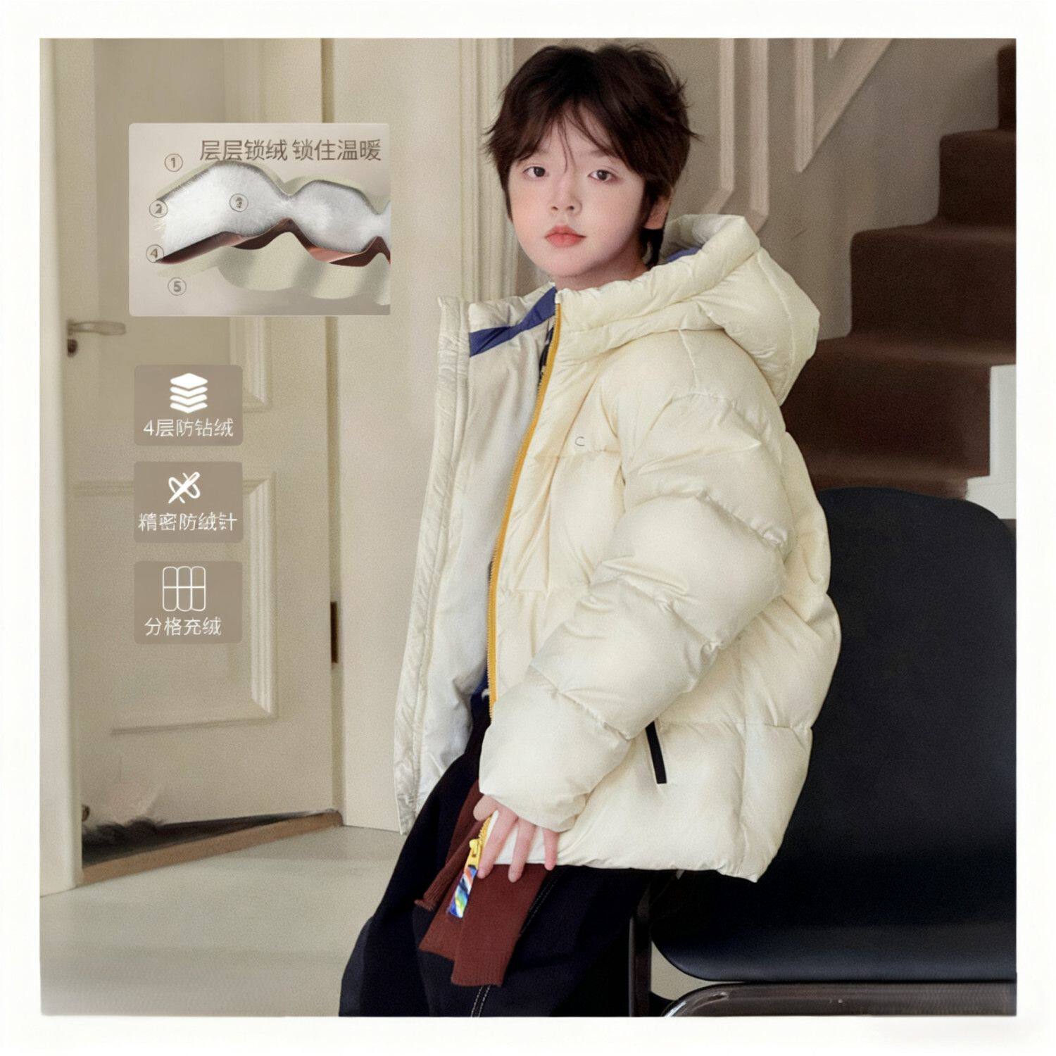 儿童羽绒服中大童2026冬季新款女童中长款加厚连帽白鸭绒外套洋气