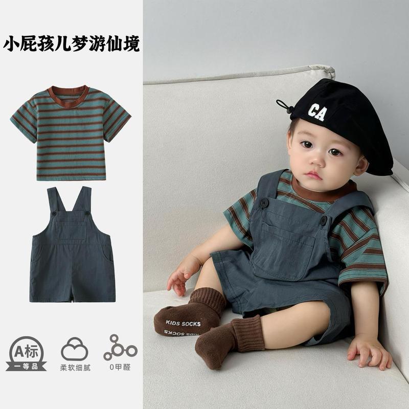 男宝宝套装夏装新款婴幼儿背带衣服夏季男童夏款童装小男孩两件套
