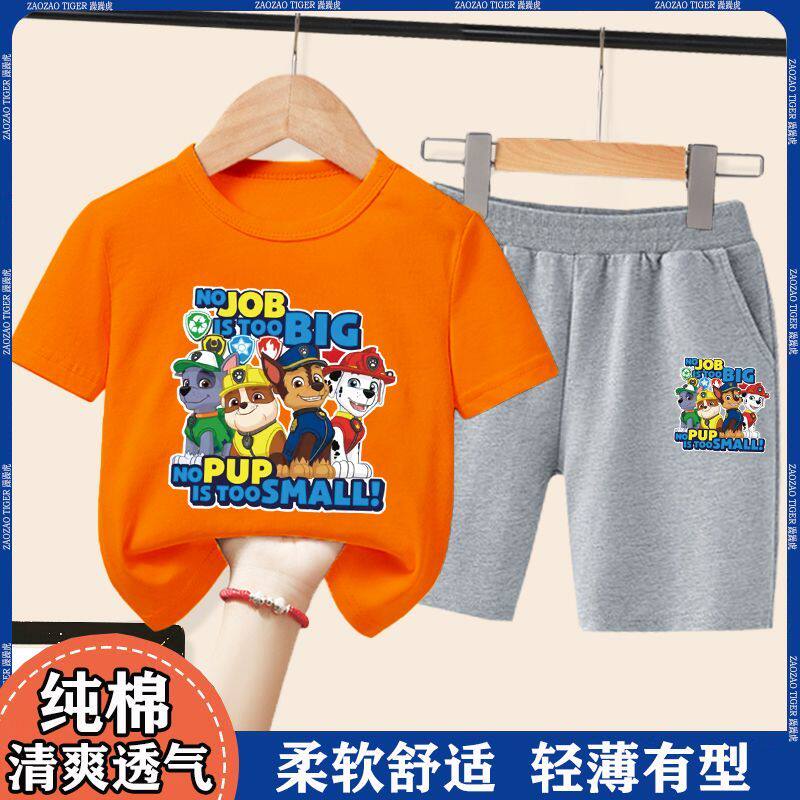 童装男装纯棉短袖t恤一套装夏季宽松时尚帅气卡通短袖套装夏天装8