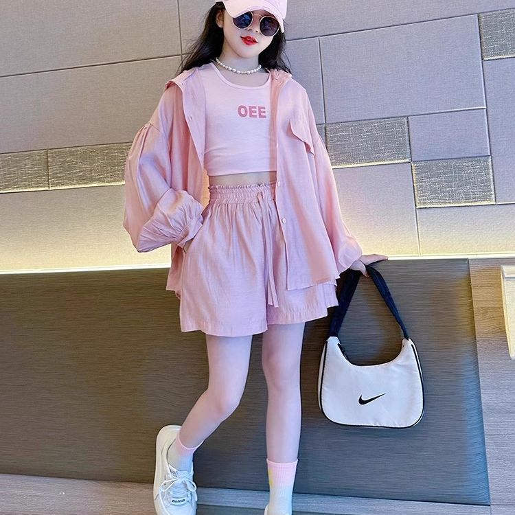 女童防晒套装夏季2026新款网红大童洋气时髦短裤儿童夏装韩系穿搭