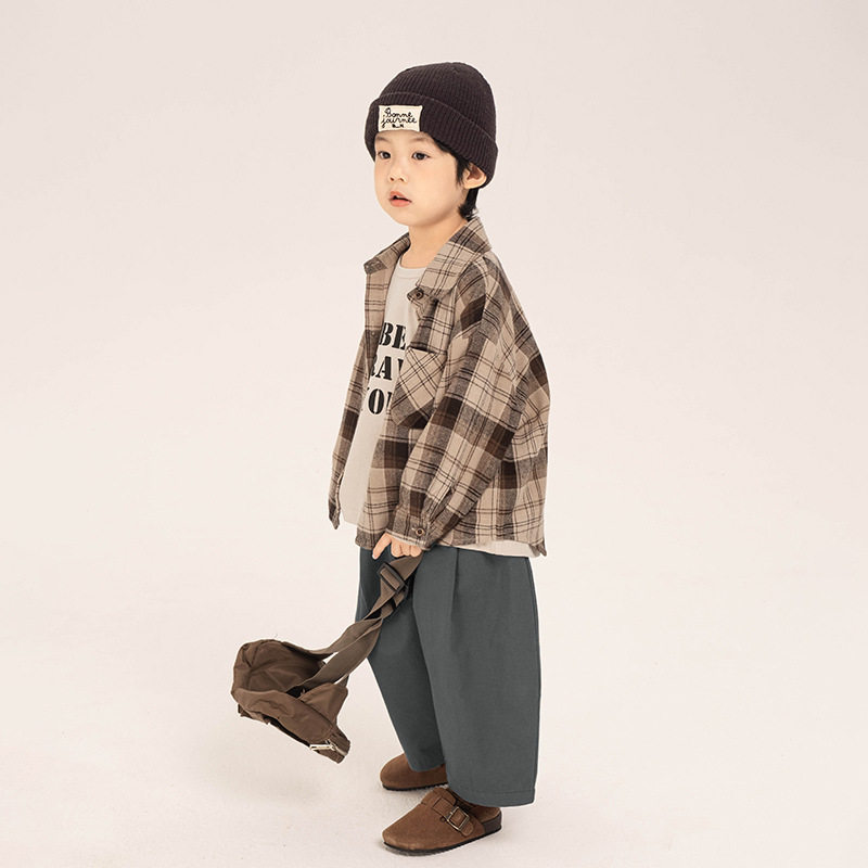 畅果服饰男童格子衬衣春季儿童纯棉衬衫中小童春秋长袖上衣男孩