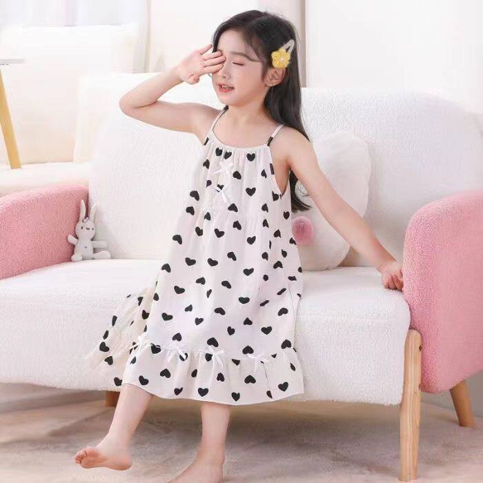 儿童睡裙夏季薄款泡泡皱公主女孩夏天吊带裙睡衣女童可爱超萌夏款