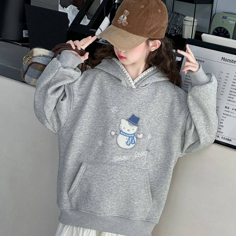 女童连帽卫衣加绒秋冬款2025新款儿童冬装帽衫洋气中大童加厚上衣