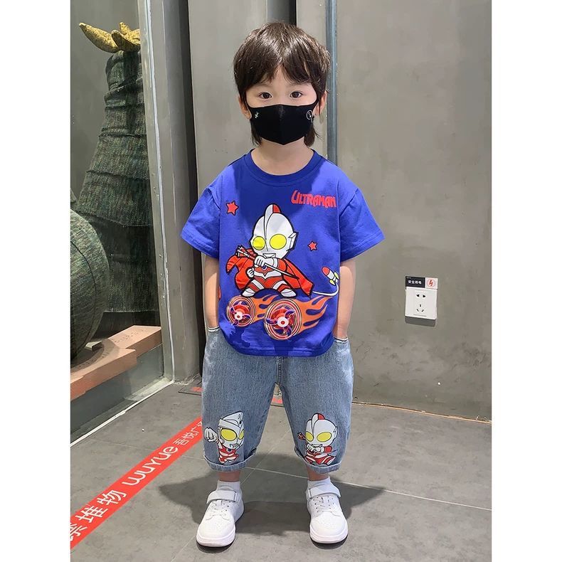 男童夏装套装帅气时髦男宝夏季衣服酷帅儿童夏款奥特曼T恤两件套