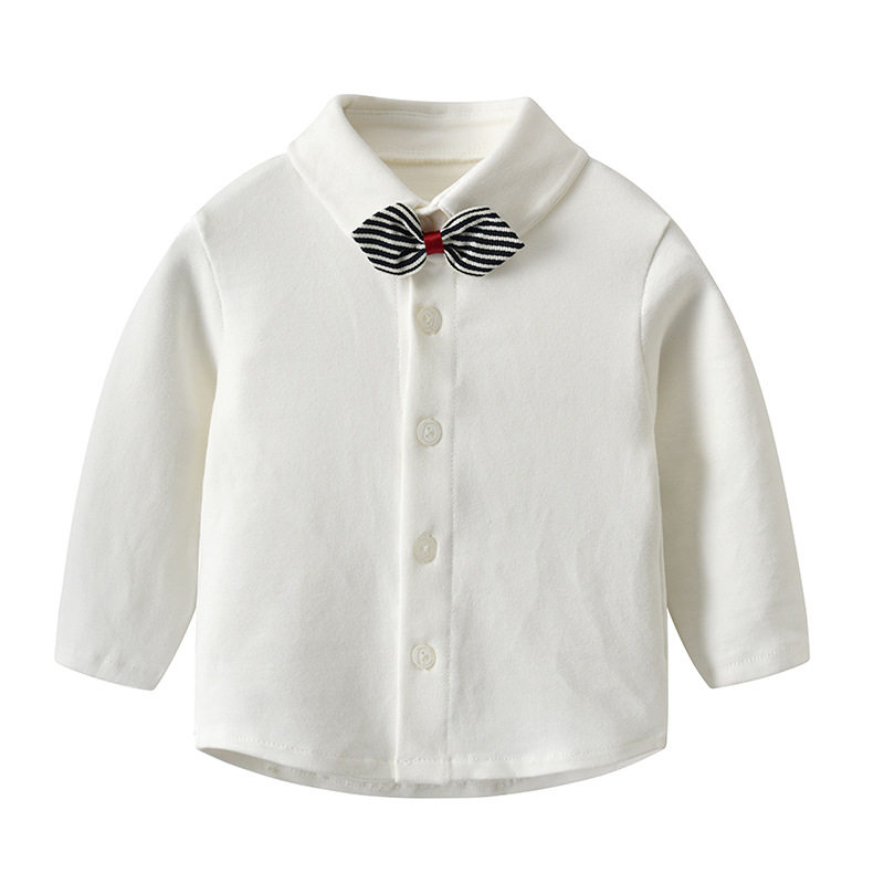 儿童衬衫春秋爆款男童领结白衬衣全棉长袖柔软婴儿翻领打底衫上衣