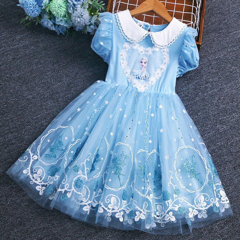 冰雪奇缘爱莎公主夏装女童连衣裙艾莎儿童蓬蓬裙洋气裙子生日新款