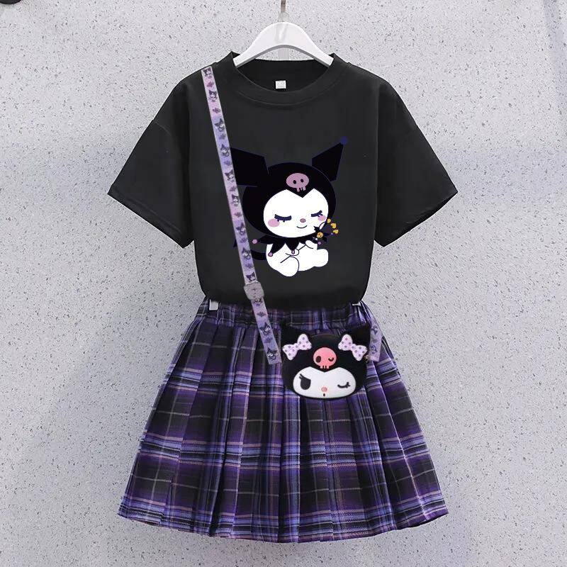 新款儿童夏季百褶裙女童jk库洛米套装学院棉短袖裙子女孩夏装外