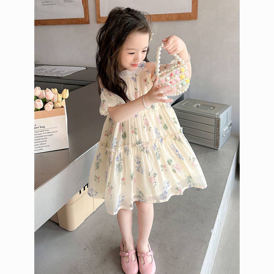 女童夏装连衣裙2026新款夏天清新裙儿童露肩公主小女孩夏季碎花裙