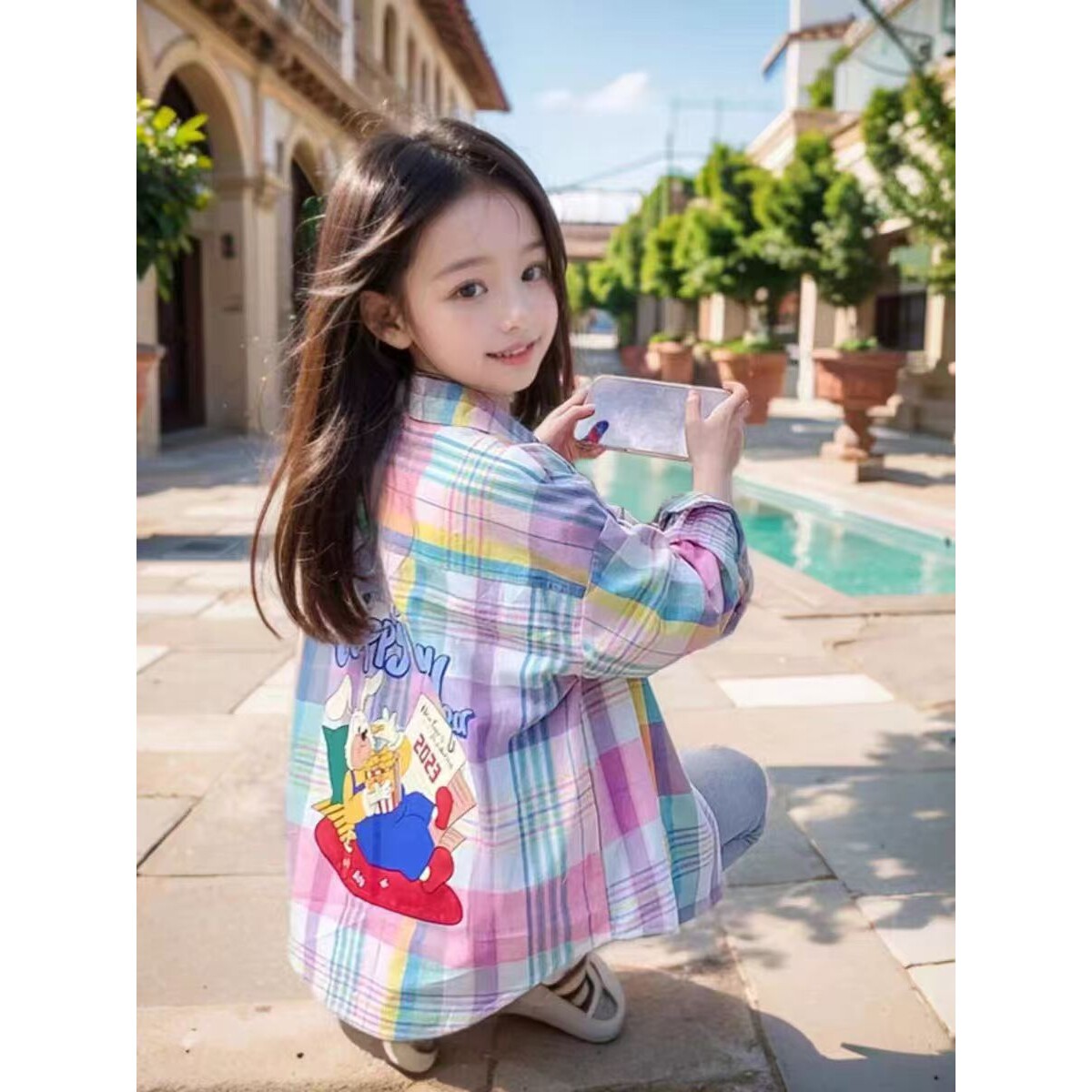 女童格子衬衫春装2024新款洋气儿童长袖衬衣春秋款外套小女孩上衣