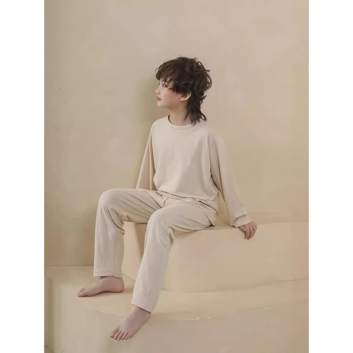 新款宽松圆领儿童长袖睡衣套装纯棉秋冬中大童家居服男童女童睡衣