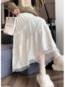潮牌1313百搭半身裙女秋季蛋糕裙仙女裙蕾丝半裙小个子a字裙长裙