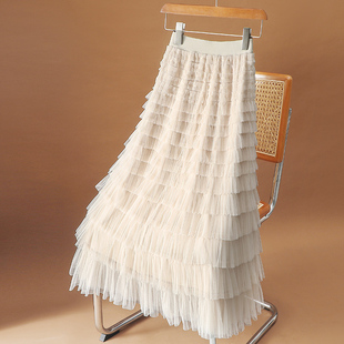 潮牌1212高端气质网纱半身裙女秋冬装 超仙a字长裙显瘦层层蛋糕裙