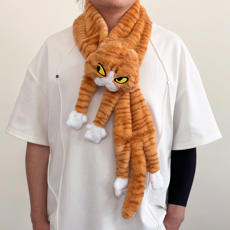 可爱老吴猫围巾冬季卡通保暖加厚围巾学生百搭缓压治愈围脖男女