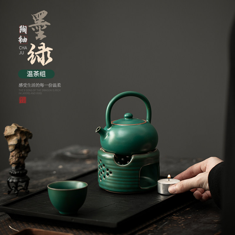 复古粗陶蜡烛加热温茶套装