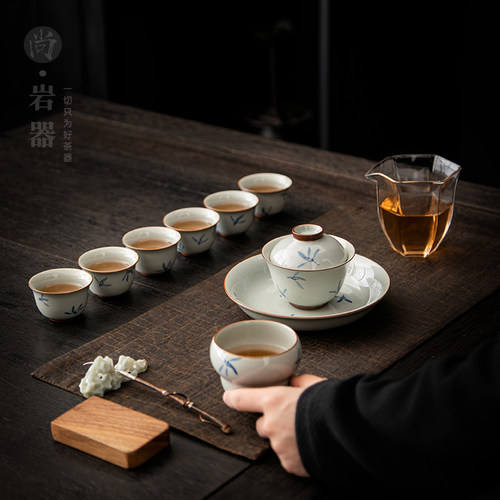 青花手绘功夫茶具套装高档礼盒