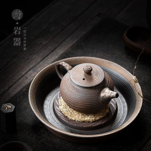 仿柴烧日式粗陶干泡壶仿古壶托