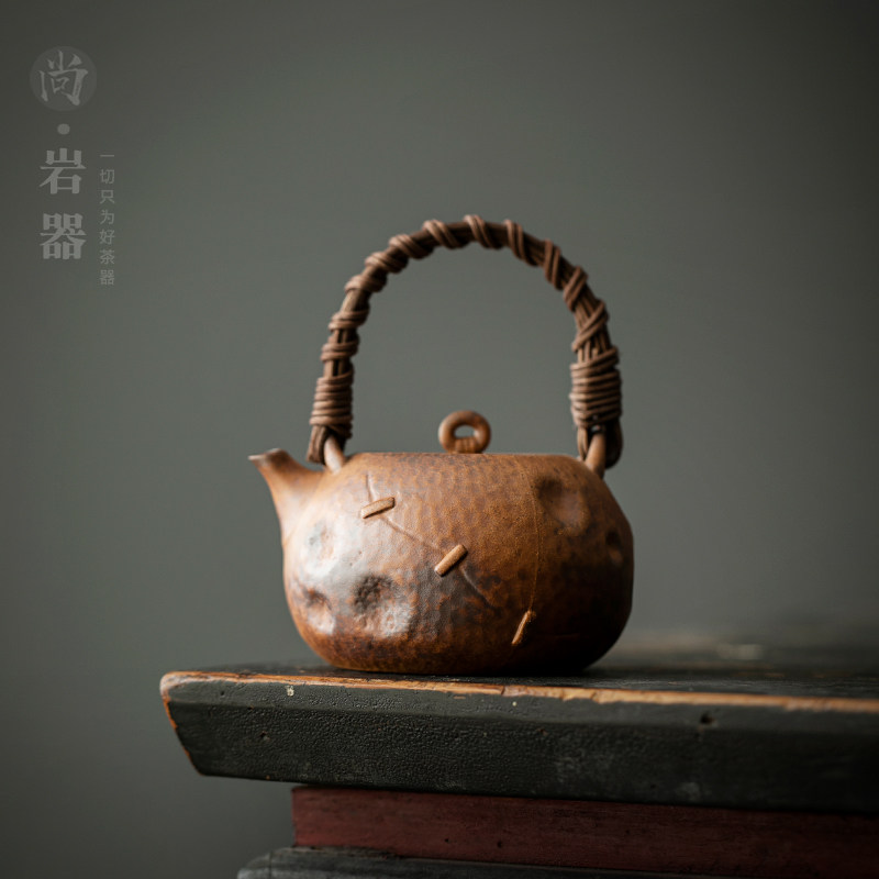 复古粗陶提梁壶家用小号泡茶壶中式无釉小陶壶带过滤单壶功夫茶具
