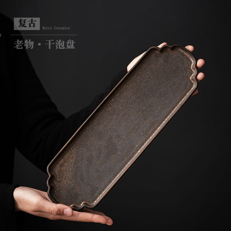 茶盘干泡台家用中式长方形小号复古做旧泡茶台功夫茶具茶托盘杯托